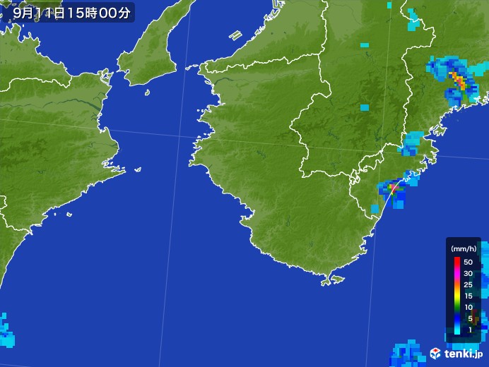 和歌山県の雨雲レーダー(2017年09月11日)