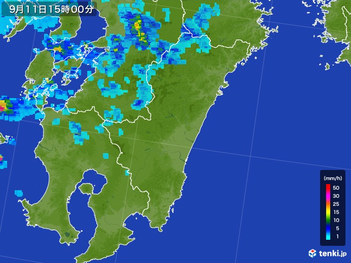 宮崎県の雨雲レーダー(2017年09月11日)