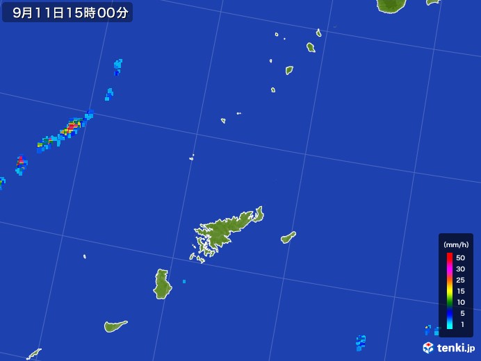 奄美諸島(鹿児島県)の雨雲レーダー(2017年09月11日)