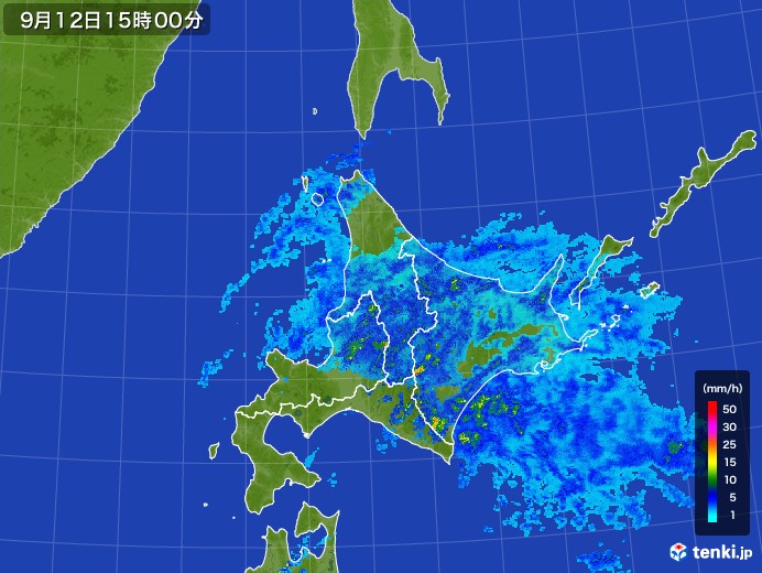 北海道地方の雨雲レーダー(2017年09月12日)