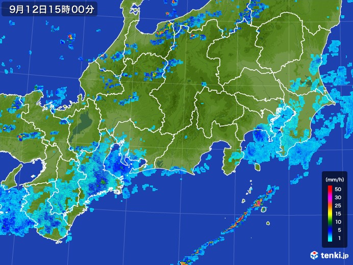 東海地方の雨雲レーダー(2017年09月12日)