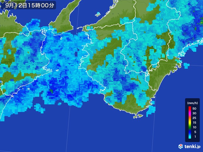 和歌山県の雨雲レーダー(2017年09月12日)