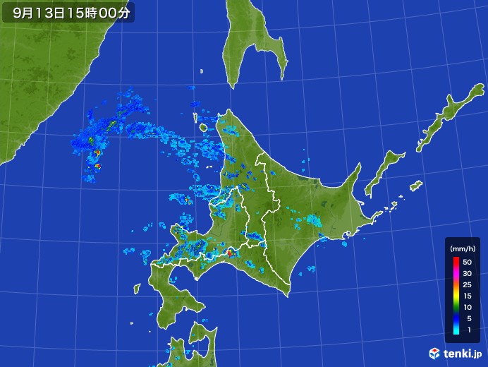 北海道地方の雨雲レーダー(2017年09月13日)