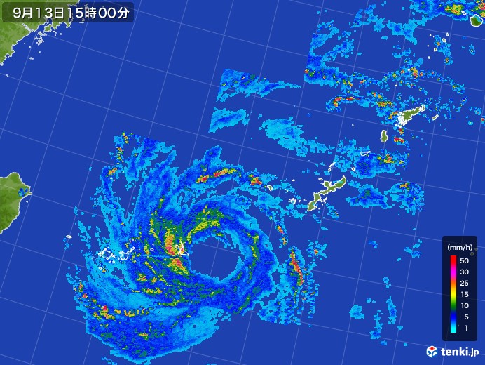 沖縄地方の雨雲レーダー(2017年09月13日)