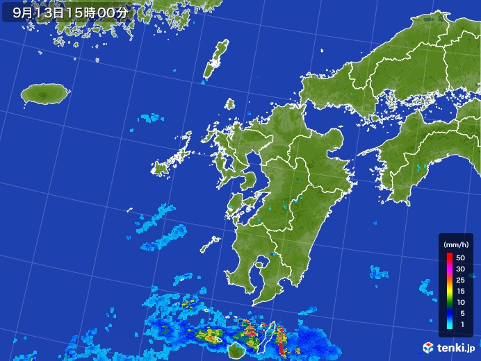 九州地方の雨雲レーダー(2017年09月13日)