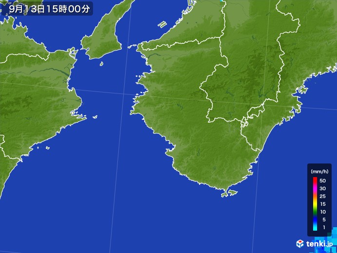 和歌山県の雨雲レーダー(2017年09月13日)