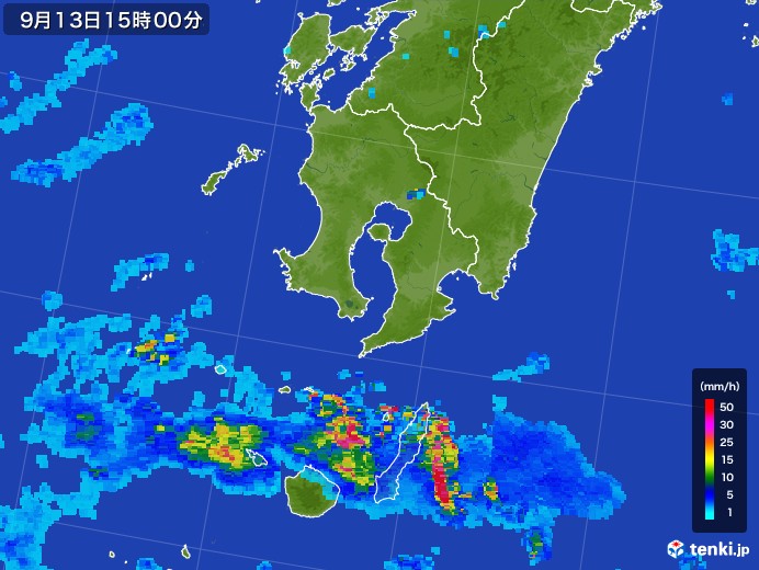 鹿児島県の雨雲レーダー(2017年09月13日)