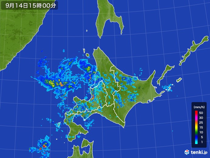 北海道地方の雨雲レーダー(2017年09月14日)