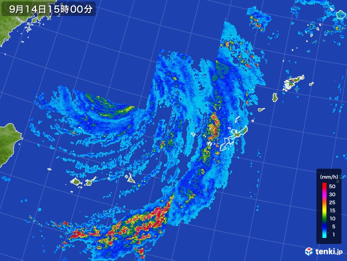 沖縄地方の雨雲レーダー(2017年09月14日)
