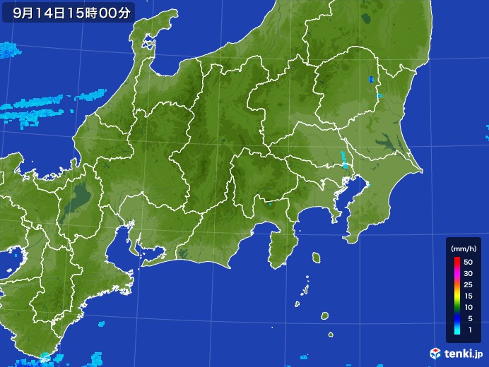 関東・甲信地方の雨雲レーダー(2017年09月14日)