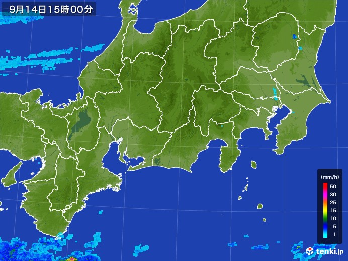 東海地方の雨雲レーダー(2017年09月14日)