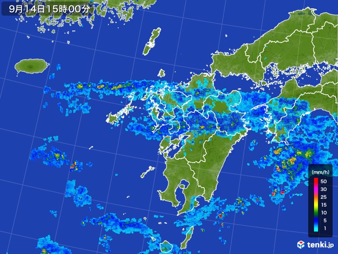 九州地方の雨雲レーダー(2017年09月14日)