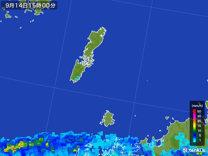 壱岐・対馬(長崎県)の雨雲レーダー(2017年09月14日)