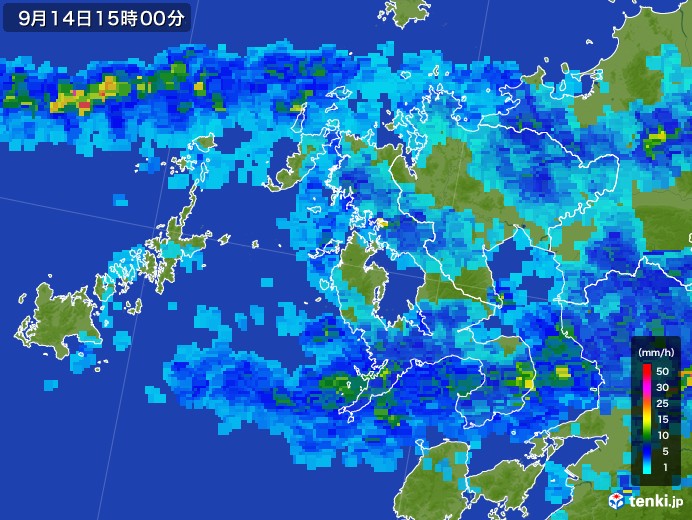 長崎県の雨雲レーダー(2017年09月14日)