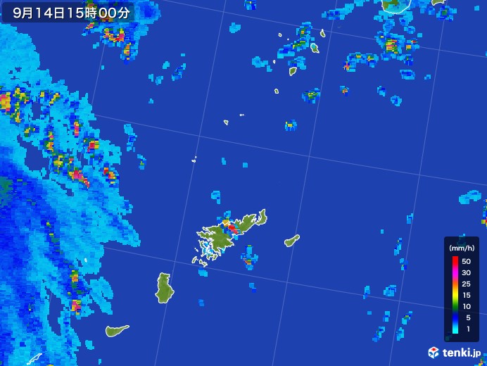奄美諸島(鹿児島県)の雨雲レーダー(2017年09月14日)