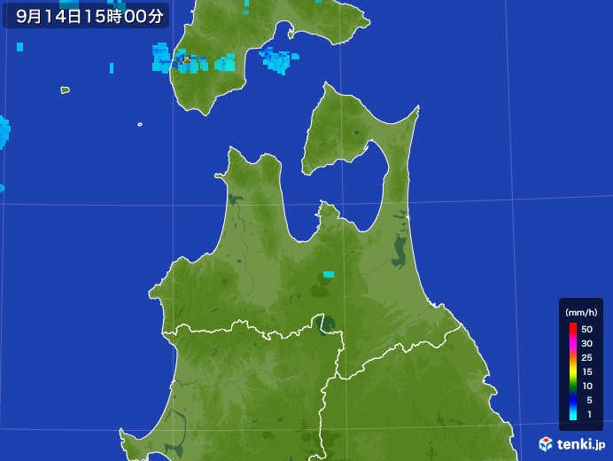 青森県の雨雲レーダー(2017年09月14日)