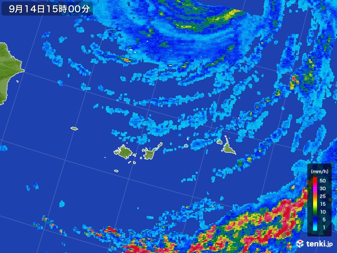 宮古・石垣・与那国(沖縄県)の雨雲レーダー(2017年09月14日)