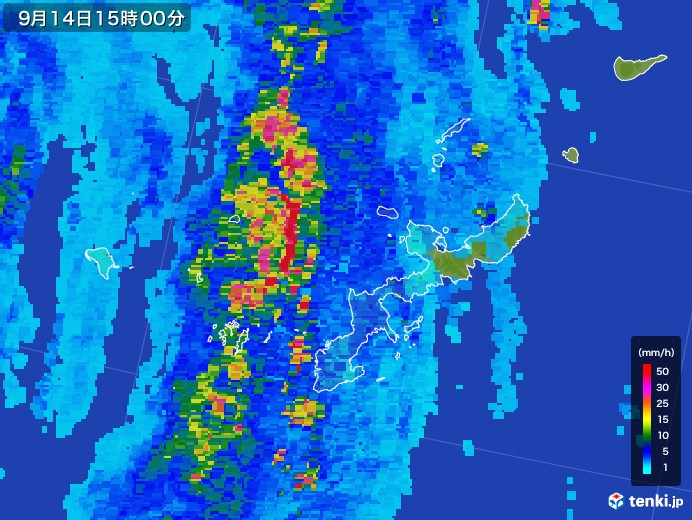 沖縄県の雨雲レーダー(2017年09月14日)