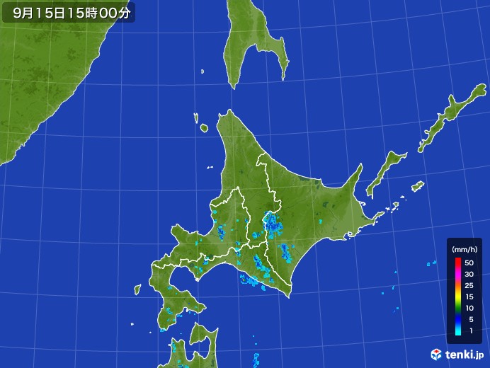 北海道地方の雨雲レーダー(2017年09月15日)