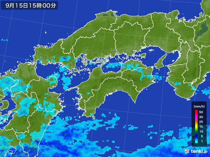 四国地方の雨雲レーダー(2017年09月15日)