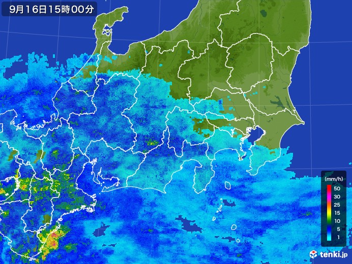 関東・甲信地方の雨雲レーダー(2017年09月16日)