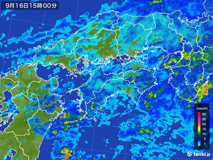 四国地方の雨雲レーダー(2017年09月16日)