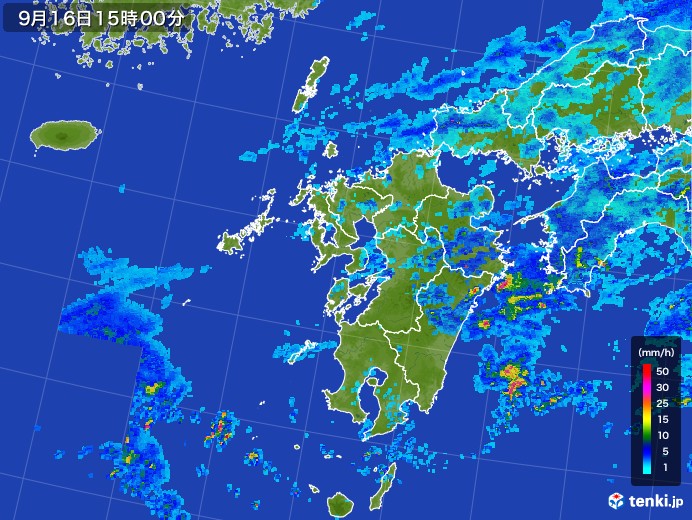 九州地方の雨雲レーダー(2017年09月16日)