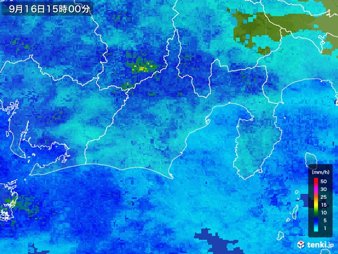 静岡県の雨雲レーダー(2017年09月16日)