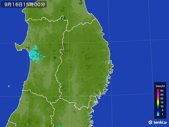 岩手県の雨雲レーダー(2017年09月16日)