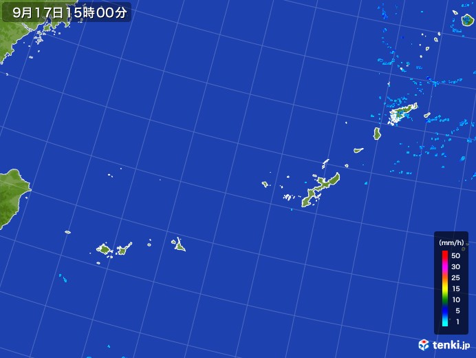 沖縄地方の雨雲レーダー(2017年09月17日)