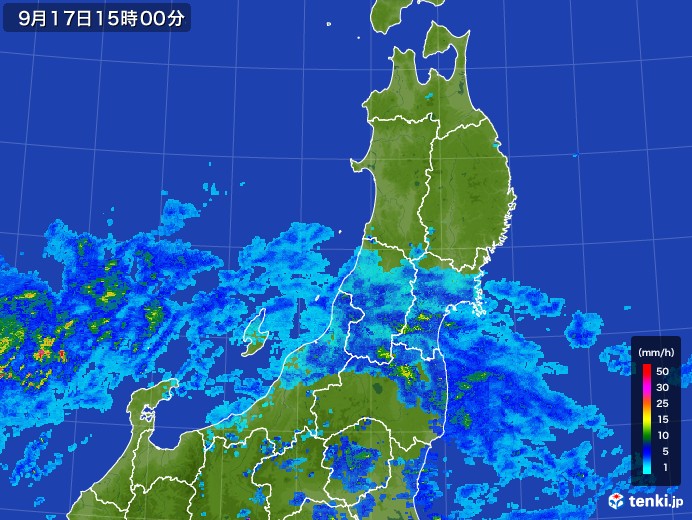 東北地方の雨雲レーダー(2017年09月17日)