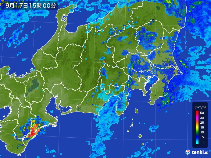 関東・甲信地方の雨雲レーダー(2017年09月17日)