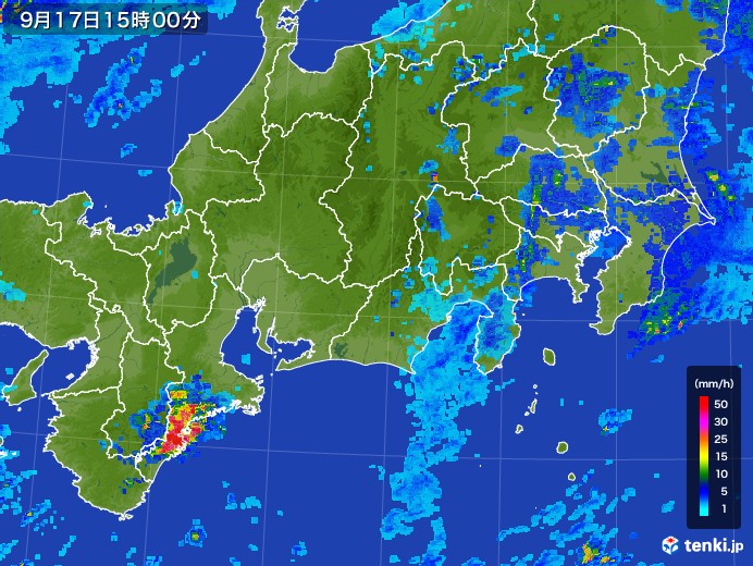 東海地方の雨雲レーダー(2017年09月17日)