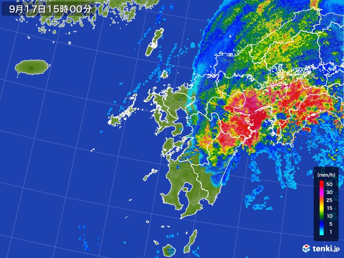 九州地方の雨雲レーダー(2017年09月17日)