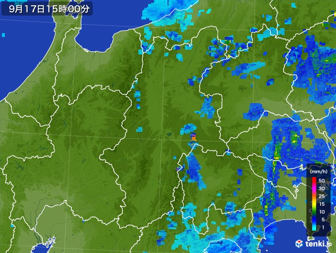 長野県の雨雲レーダー(2017年09月17日)