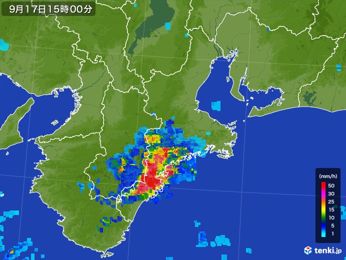 三重県の雨雲レーダー(2017年09月17日)