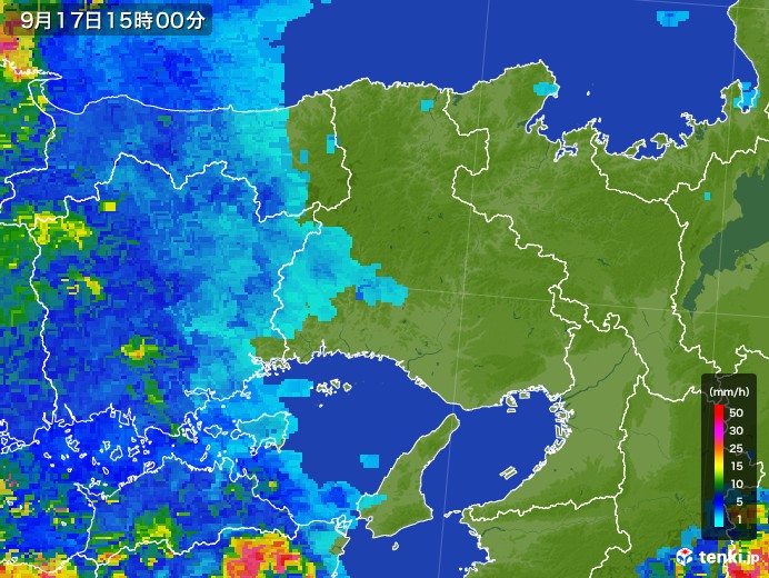 兵庫県の雨雲レーダー(2017年09月17日)