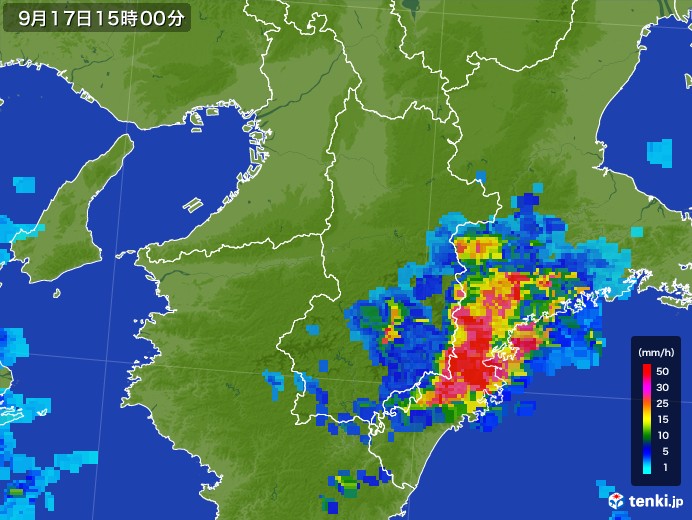 奈良県の雨雲レーダー(2017年09月17日)