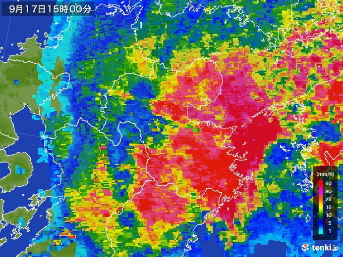 大分県の雨雲レーダー(2017年09月17日)