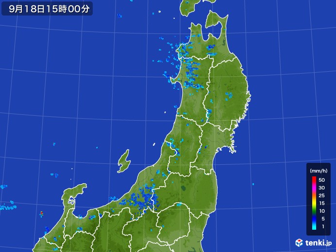 東北地方の雨雲レーダー(2017年09月18日)