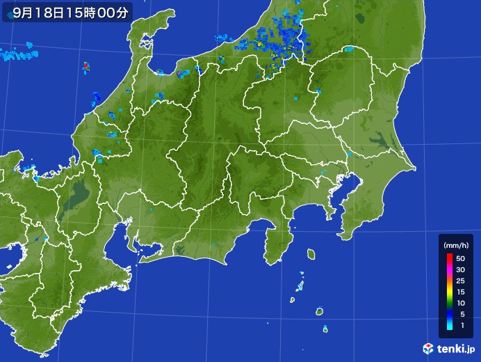関東・甲信地方の雨雲レーダー(2017年09月18日)