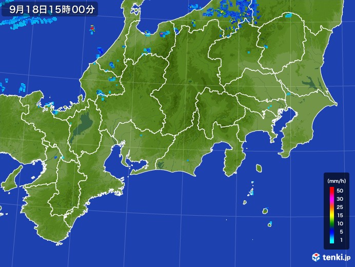 東海地方の雨雲レーダー(2017年09月18日)