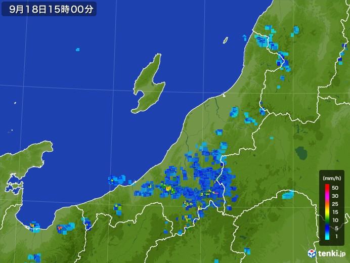 新潟県の雨雲レーダー(2017年09月18日)