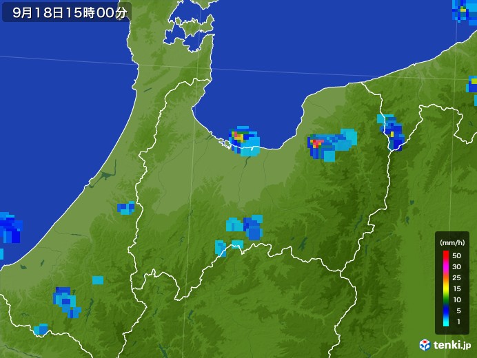 富山県の雨雲レーダー(2017年09月18日)