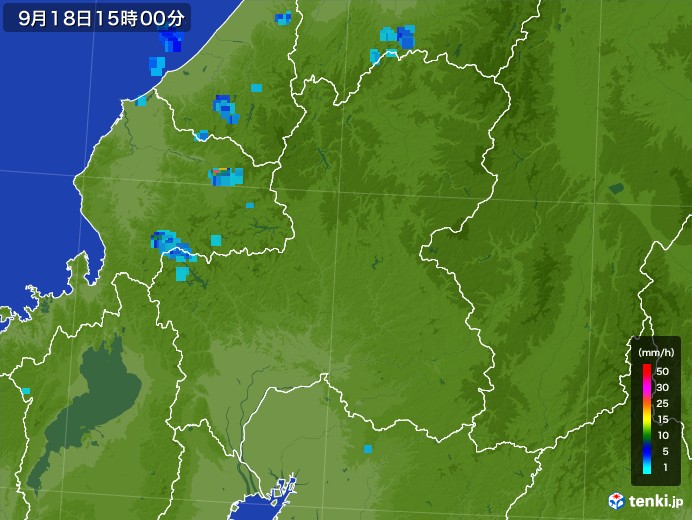 岐阜県の雨雲レーダー(2017年09月18日)