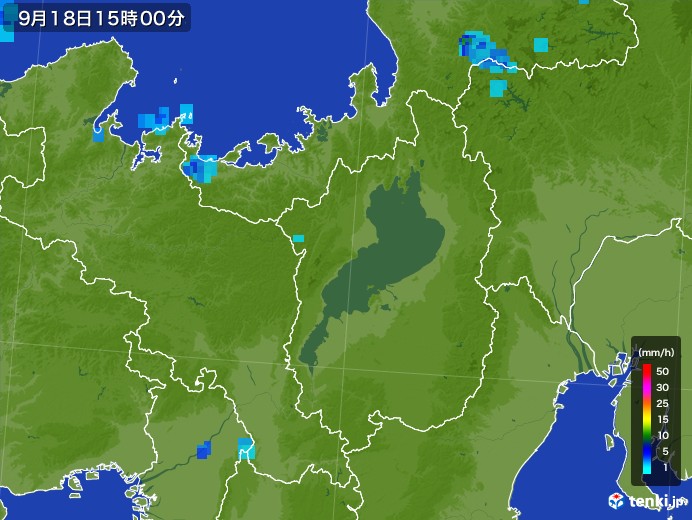 滋賀県の雨雲レーダー(2017年09月18日)