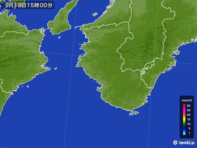 和歌山県の雨雲レーダー(2017年09月18日)