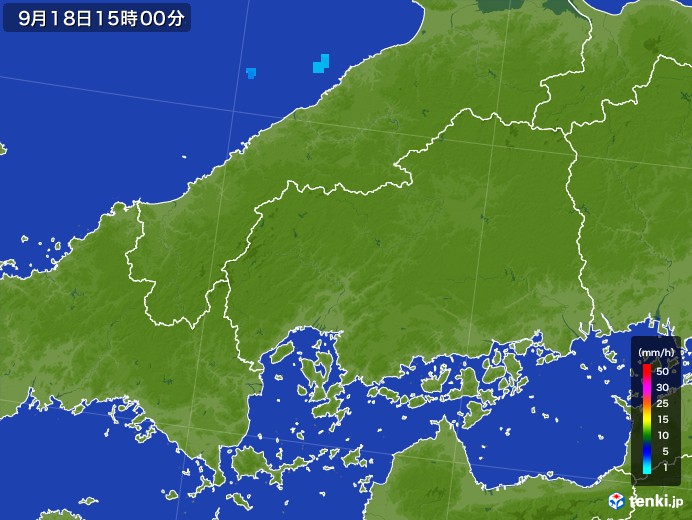 広島県の雨雲レーダー(2017年09月18日)