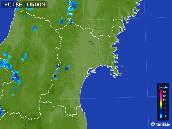 宮城県の雨雲レーダー(2017年09月18日)