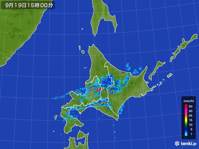 北海道地方の雨雲レーダー(2017年09月19日)